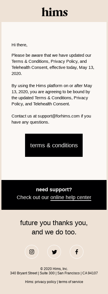 Update to our Terms & Conditions, Privacy Policy, and Telehealth consent