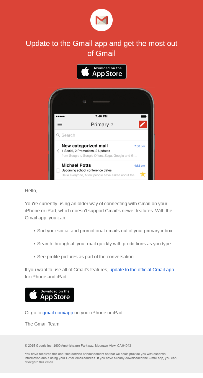 Update to the latest version of Gmail on your mobile device