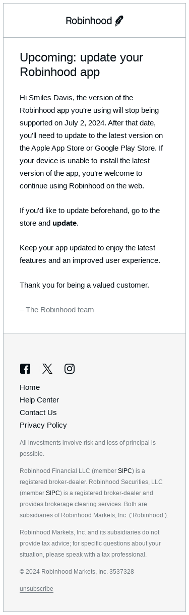 Update your Robinhood app today