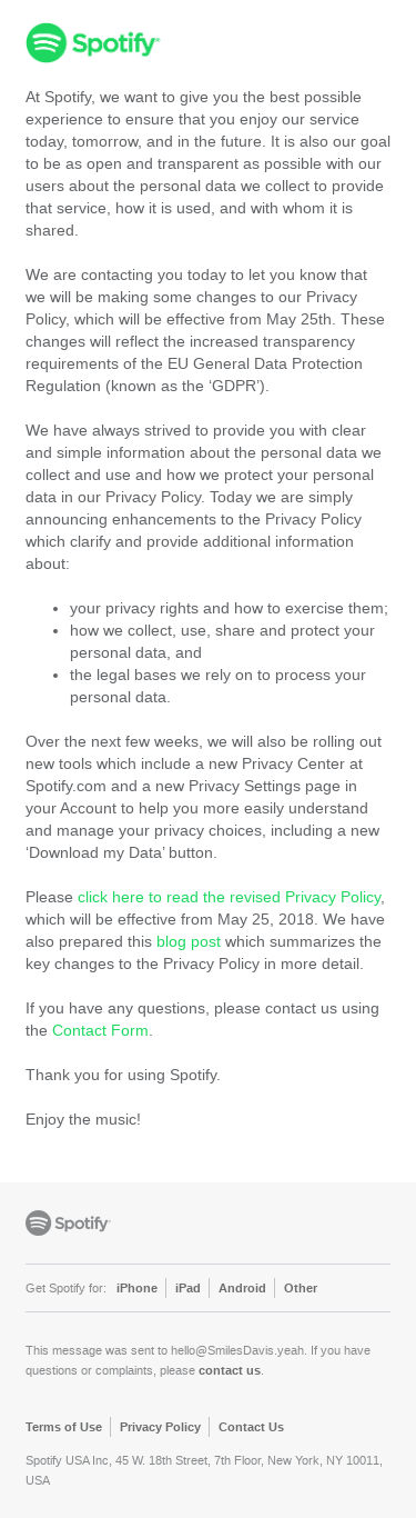 Updates to Spotify Privacy Policy