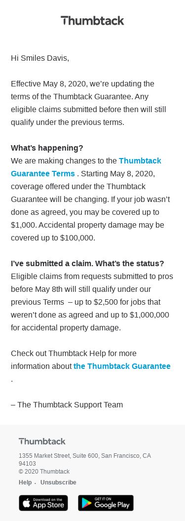 Updates to the Thumbtack Guarantee