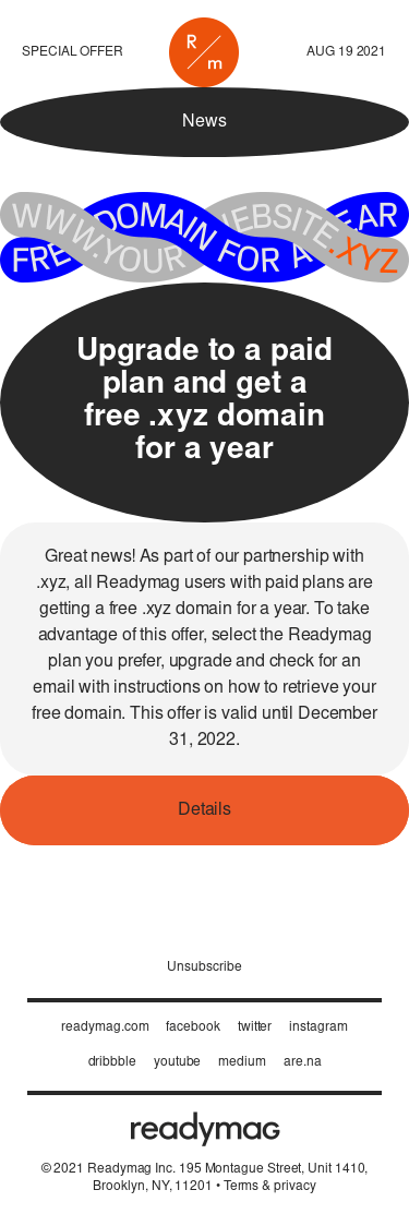 Upgrade to a paid plan and get a free .xyz domain for a year