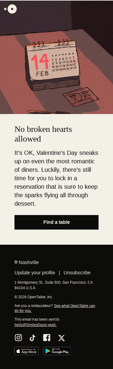 Valentine's Day tables are going fast