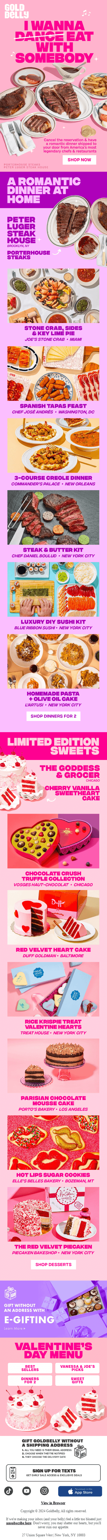 Valentine’s Dinners for 2 – No Reservation Required!