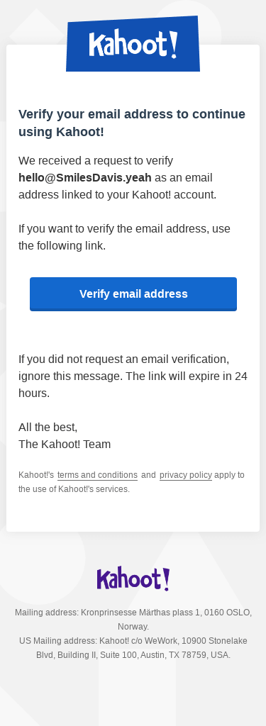 Verify your email address on Kahoot!