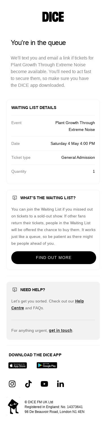 Waiting List: Plant Growth Through Extreme Noise