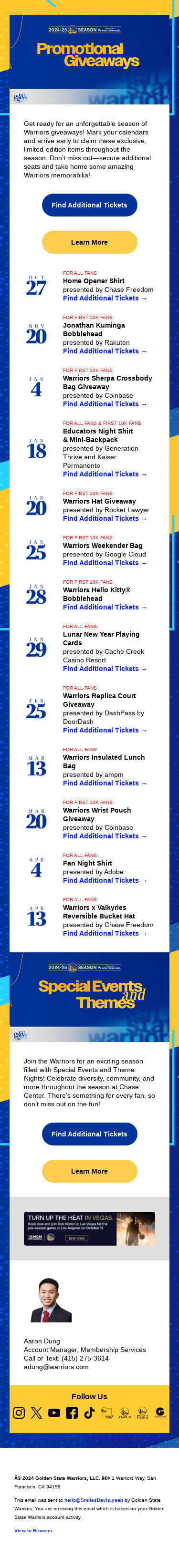 📅 Warriors Giveaways & Theme Nights — Mark Your Calendar!