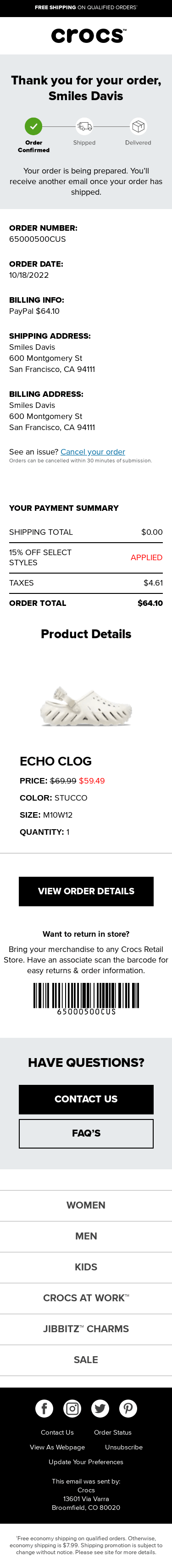 We got your order. (You have great taste!)