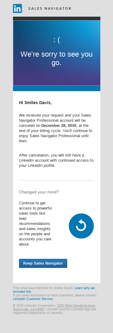 We’re sorry to see you go.