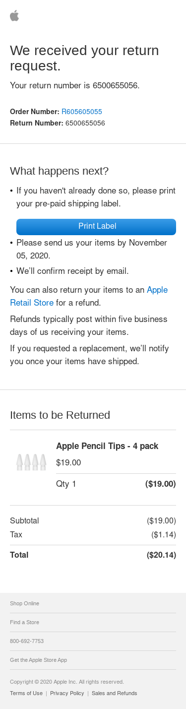 We received your return request.