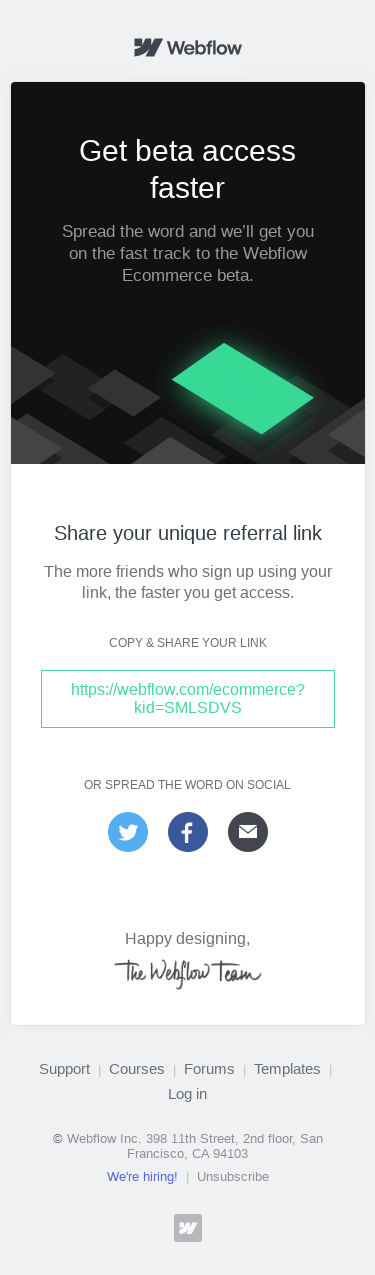Webflow Ecommerce beta referral link