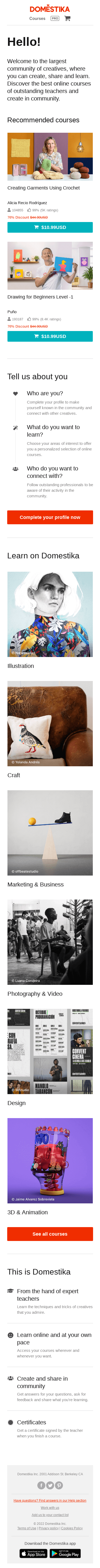 We'd like to welcome you to Domestika