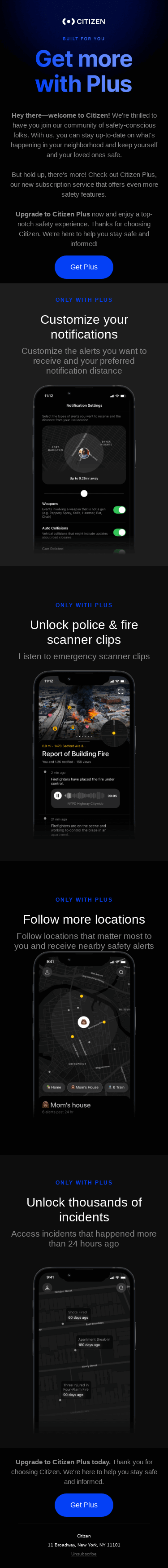 Welcome to Citizen! Upgrade to Plus for an upleveled safety experience