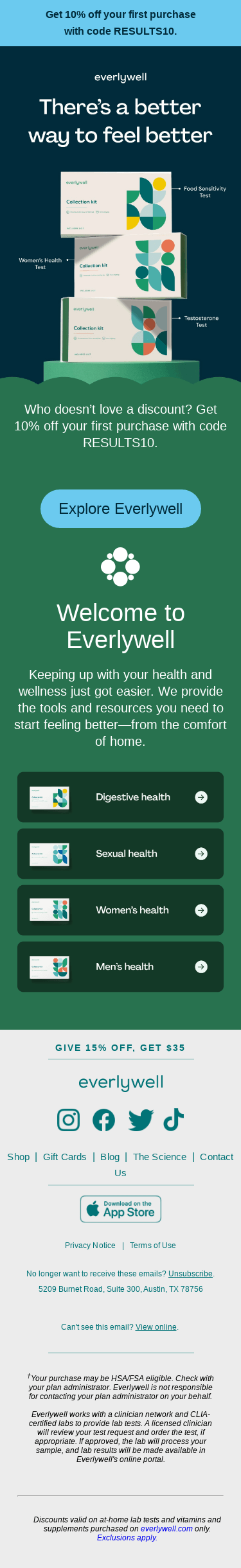 Welcome to Everlywell. Here's 10% off to get started