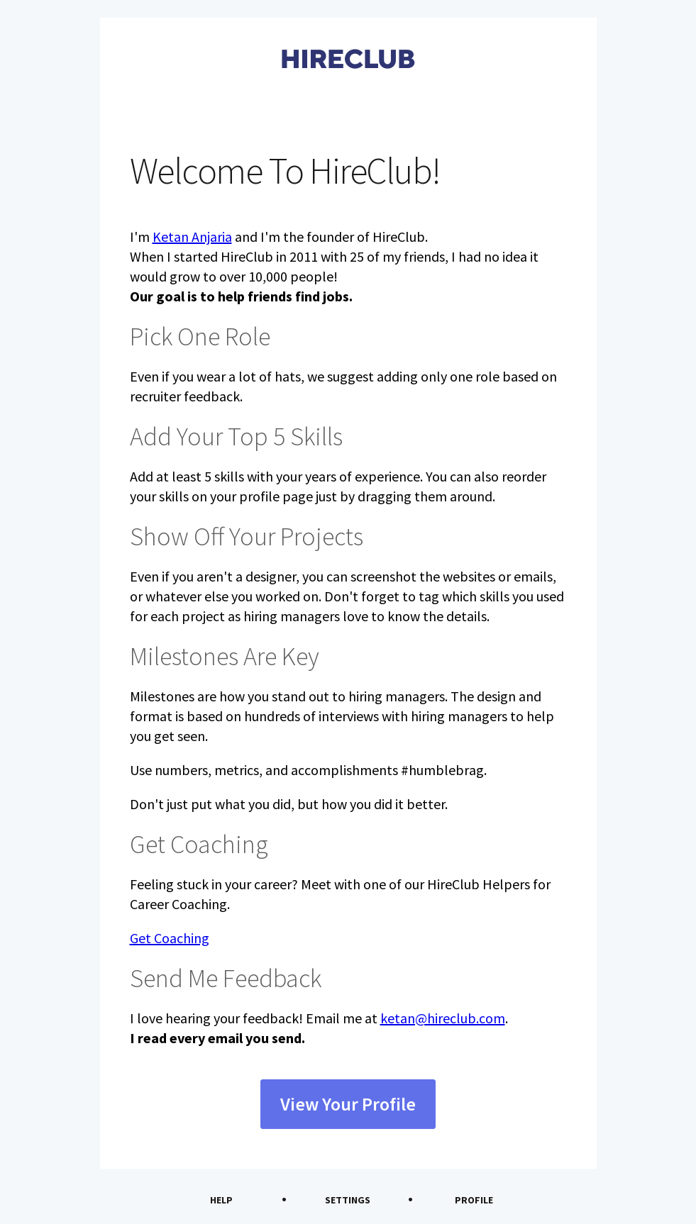 Welcome to HireClub! 🍾