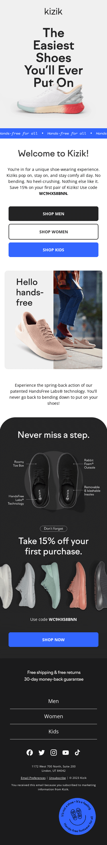 Welcome to Kizik, here's 15% off your first order!