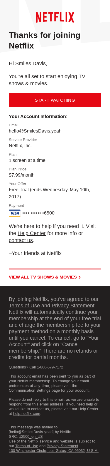 Welcome to Netflix, Smiles Davis!