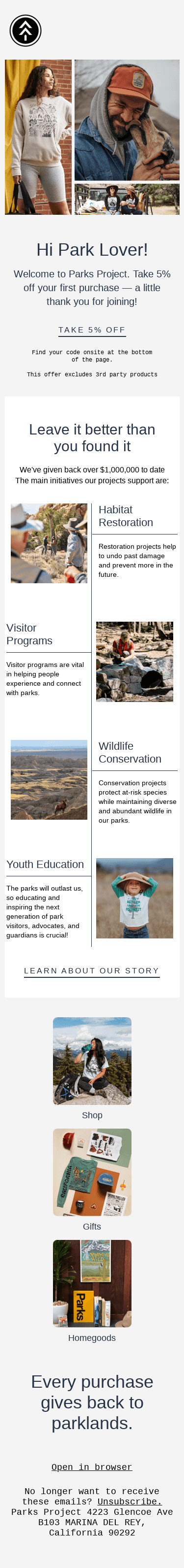 Welcome to Parks Project: Here's 5% Off