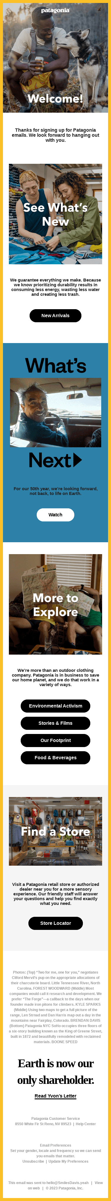 Welcome to Patagonia emails