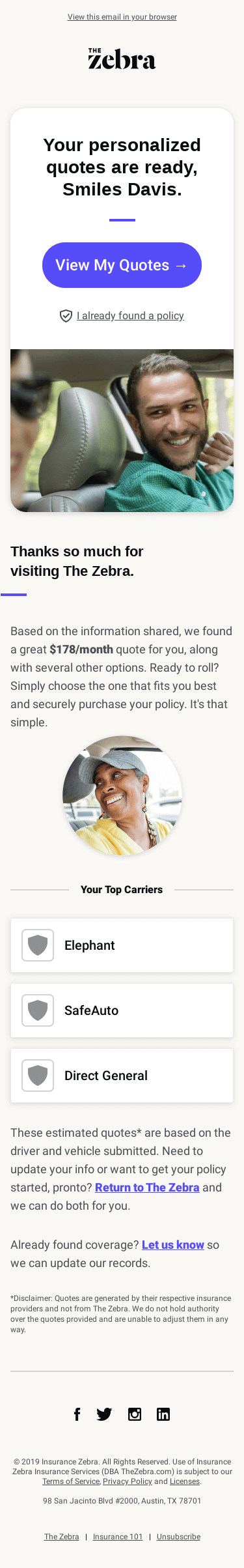 Welcome to TheZebra.com, Smiles Davis. Your quotes are here!