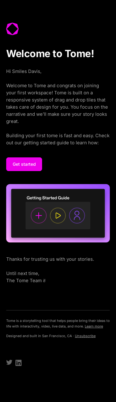 Welcome to Tome! Let’s get started.