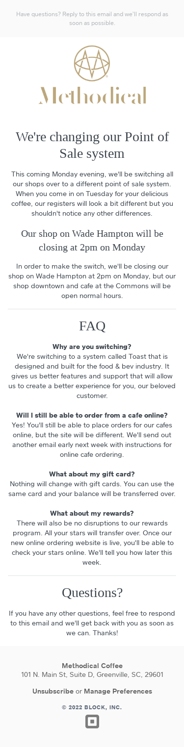 We're changing our point of sale system this Tuesday!