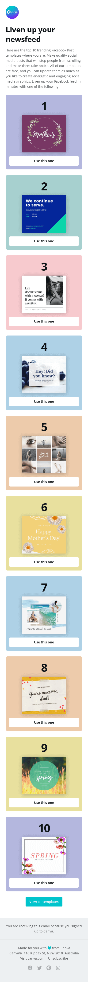 What’re the top 10 Facebook templates in the US?