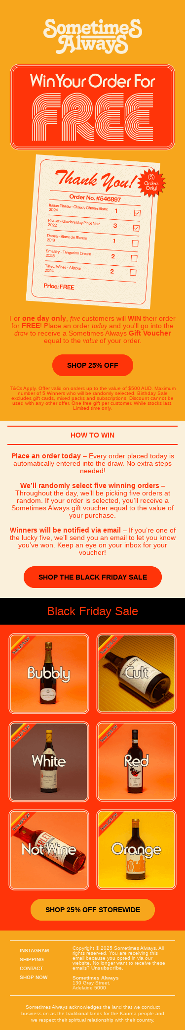 📢🍷 WIN YOUR ORDER FOR FREE - TODAY ONLY!