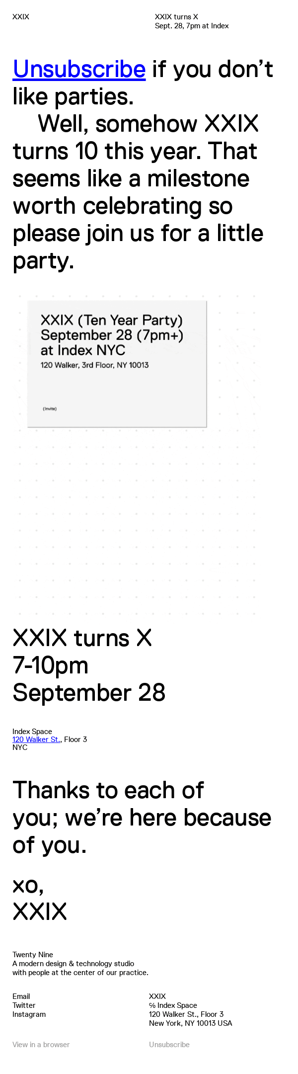 XXIX turns X | 7pm Sept. 28 @ Index