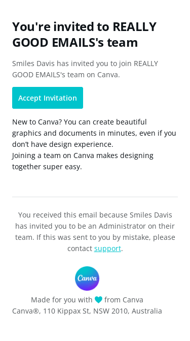 You have been invited to join a team on Canva