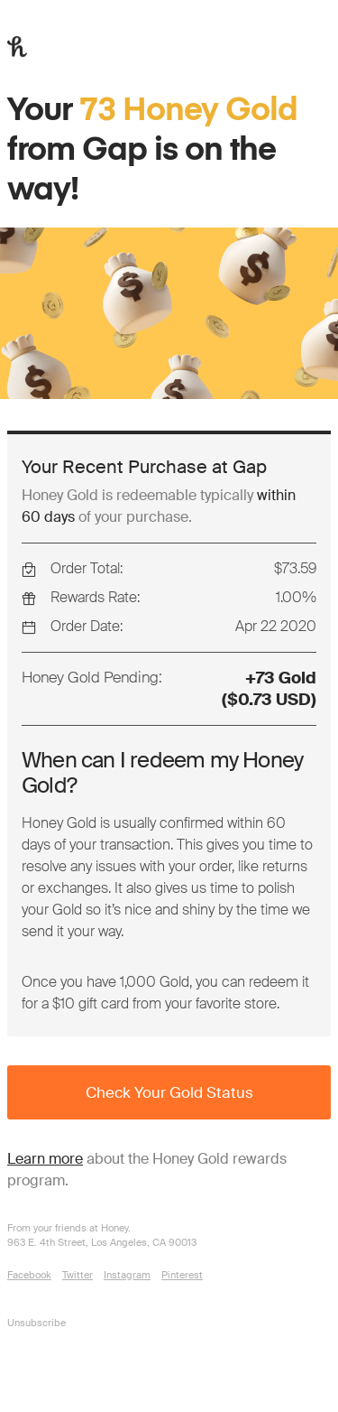 You just earned Honey Gold from Gap!