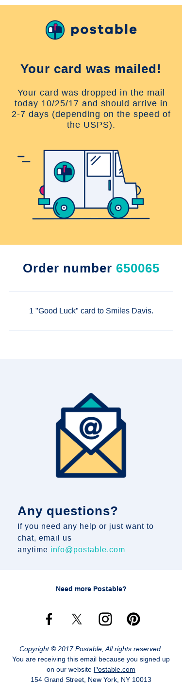 Your card was mailed!