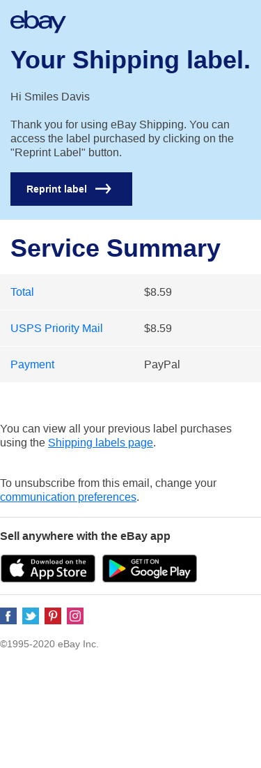 Your eBay label is ready