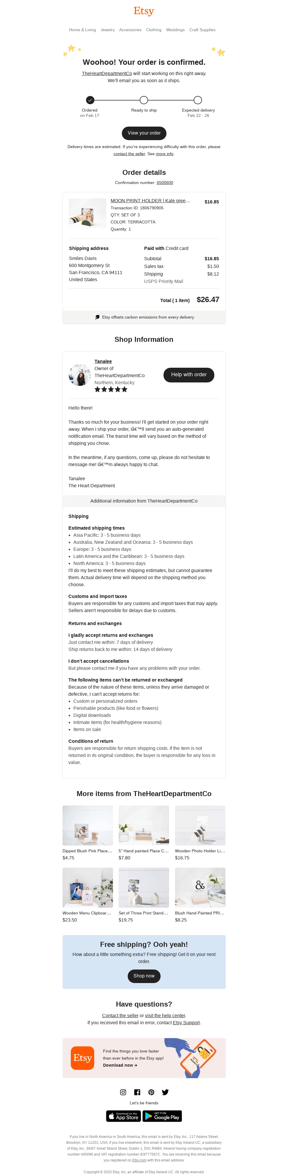 Your Etsy Purchase from TheHeartDepartmentCo (6500600)