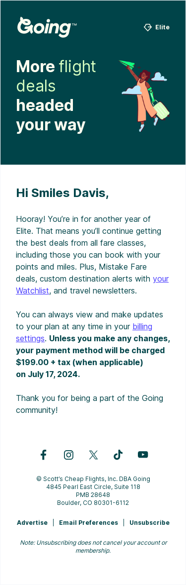 Your Going account will renew soon
