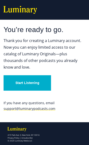 Your Luminary account is ready