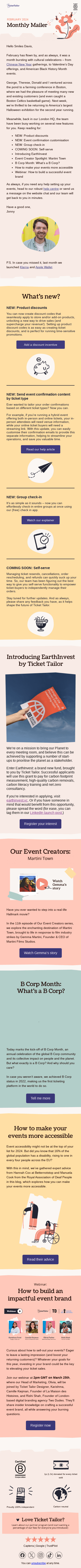 Your monthly mailer + product updates from Ticket Tailor