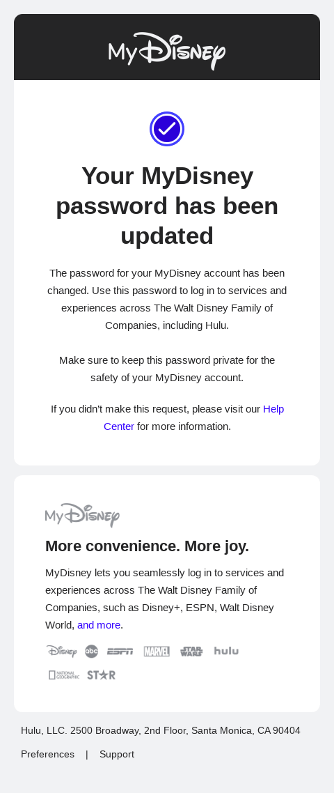 Your MyDisney account has been updated