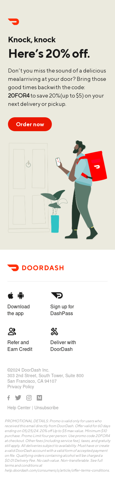 Your next meal should be 20% off