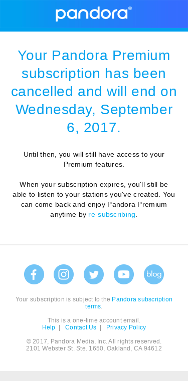 Your Pandora Premium Cancellation