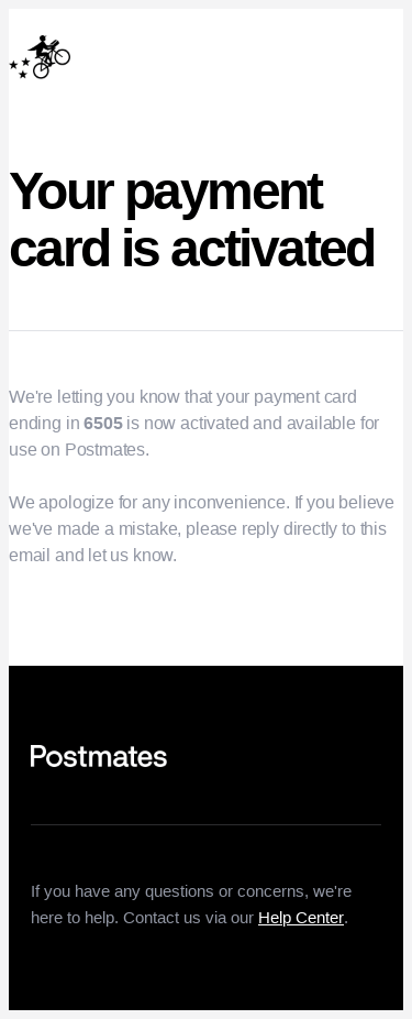 Your payment card is activated