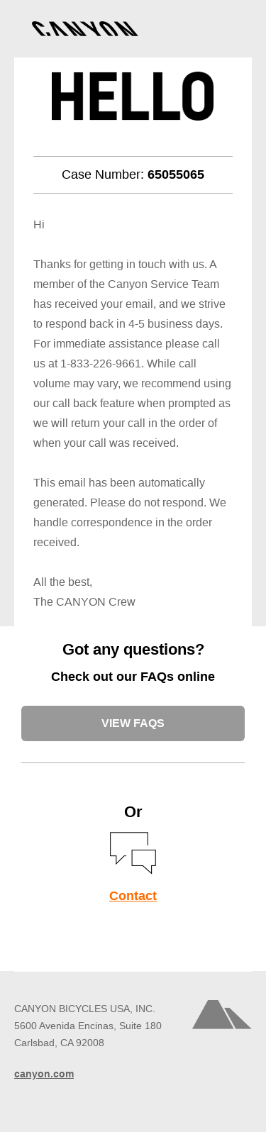 Your request to Canyon Bicycles