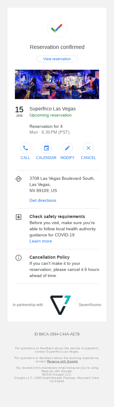 Your reservation at Superfrico Las Vegas is confirmed