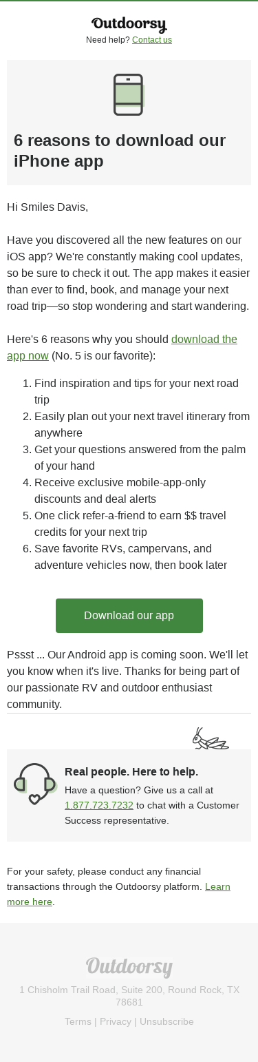 Your ride has arrived: Download the Outdoorsy iOS app today, drive away tomorrow