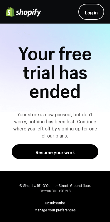 Your Shopify free trial has ended