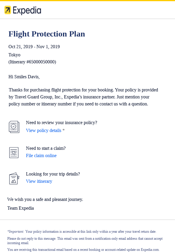 Your Travel Insurance Policy | Important details.