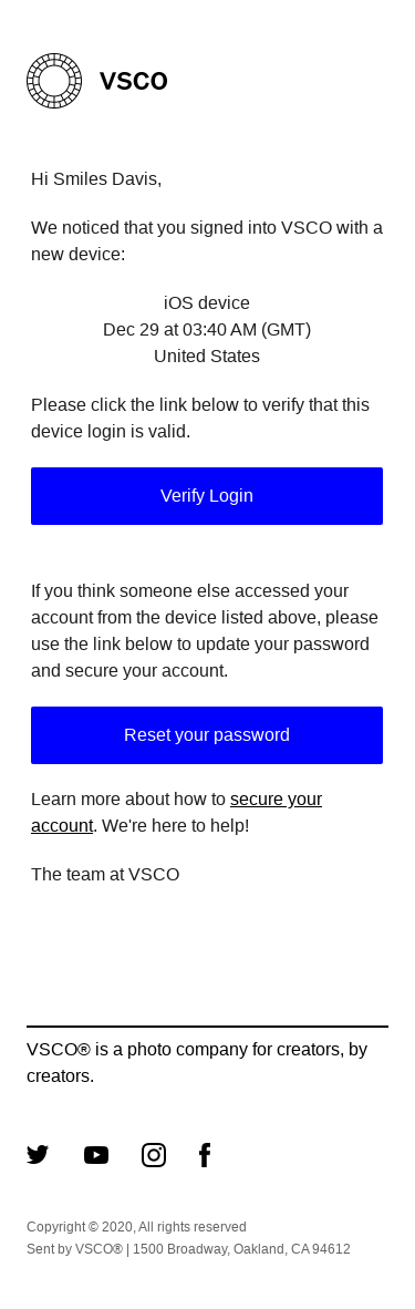 Your VSCO Account - New Device