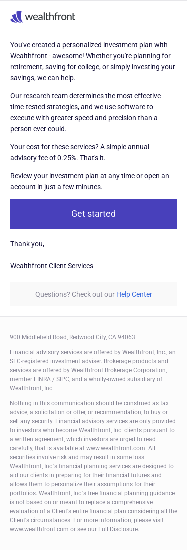 Your Wealthfront Investment Plan
