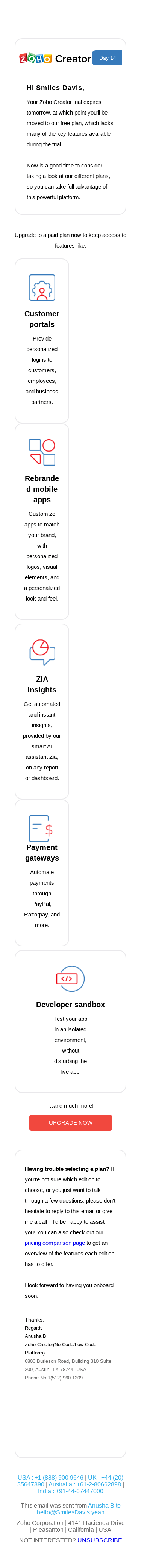Your Zoho Creator trial ends tomorrow