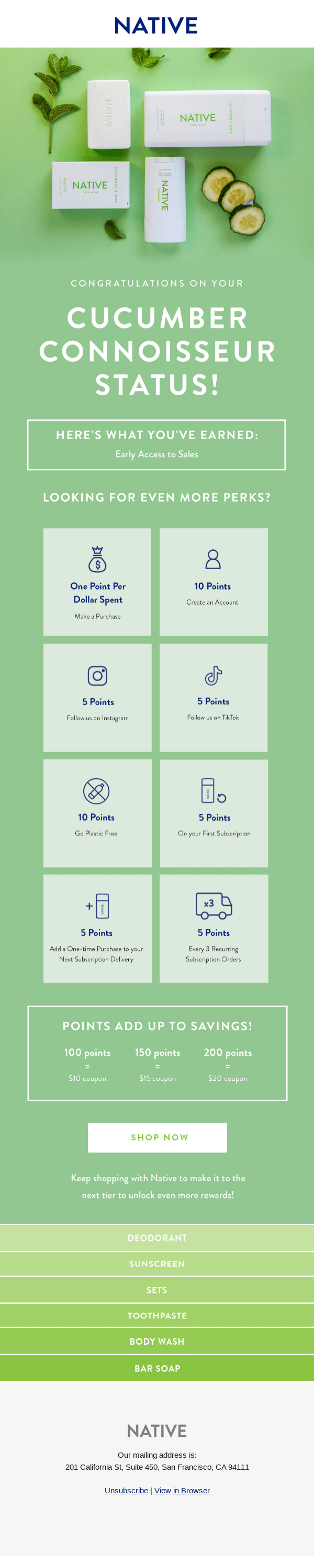 You've earned a new rewards status: Cucumber Connoisseur! 🥒